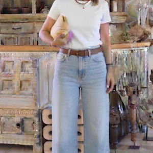 Mavi Kemerli Tensel Denim Pantolon