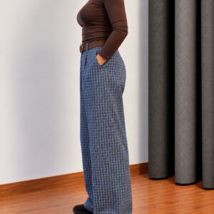 Barel Kesim Ekose Süet Kemerli Pantolon - Pantolon | Banu Butik