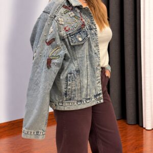 Oversize nakış İşlemeli Kot Ceket - Ceket | Banu Butik